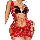 RSLOVE Womens Fishnet Lingerie Mesh Chemise Babydoll Bodysuit Lace Smock Lingerie for Women