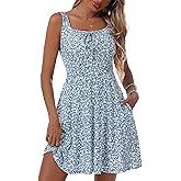 Loemes Women's Summer Cute Square Neck Mini Dress with Pocket Juniors Floral Sleeveless Tie Front Flowy Short Sundress