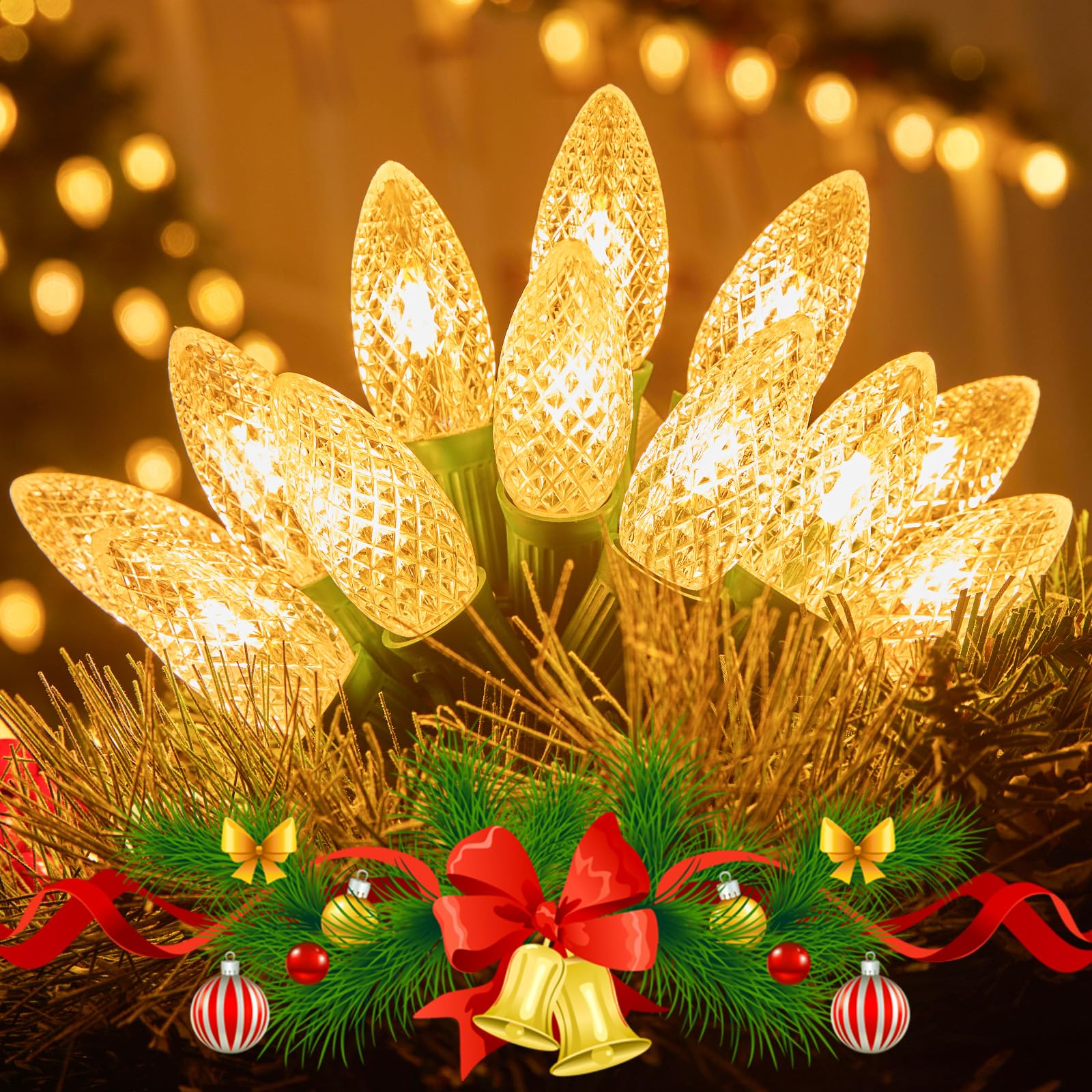 Photo 1 of Brightown Outdoor Christmas Lights, 200 Ft C9 LED Commercial String Lights with Warm White Strawberry C9 Bulbs, Waterproof Connectable UL Certified C9 Lights for Indoor Yard Xmas Tree House Decor