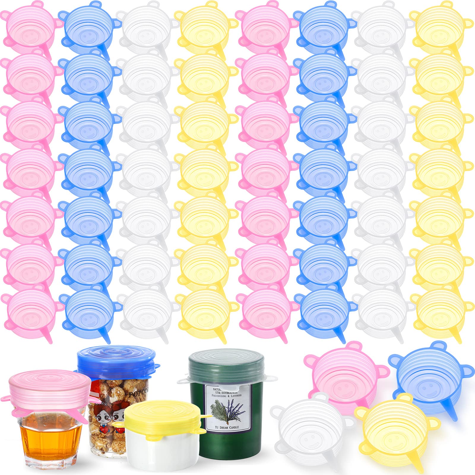 Photo 1 of Nuogo 60 Pieces Silicone Stretch Lids 2.6-3.3 Inch Reusable Microwave Cover for Food Bowl Covers Silicone Covers for Bowls, 4 Colors