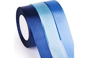 ASTARON Blue Satin Ribbon for Wedding Bouquet DIY Crafts 1 Inch, Solid Color Ribbon Fabric Ribbon for Gift Wrapping Christmas