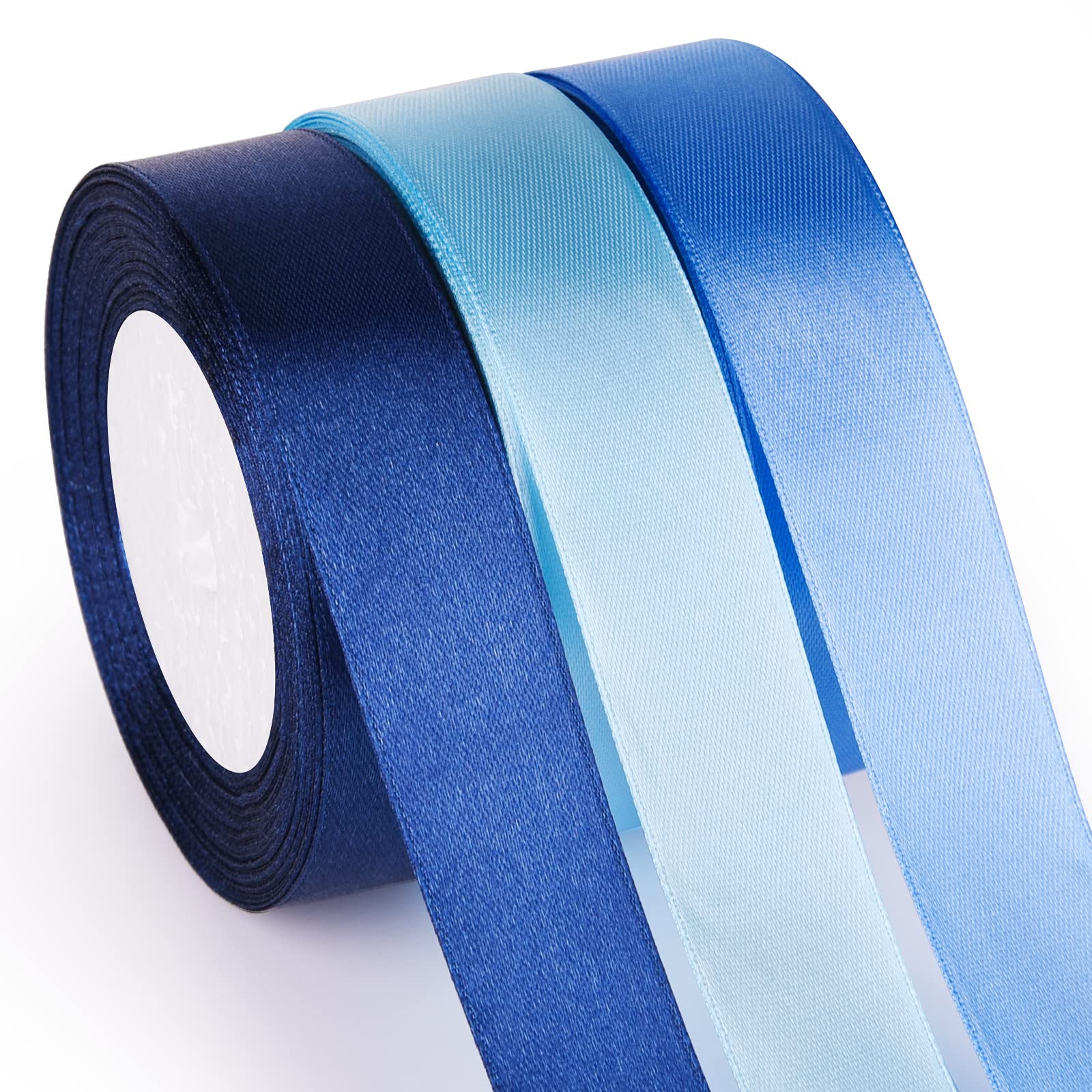 Photo 1 of ASTARON Blue Satin Ribbon for Wedding Bouquet DIY Crafts 1 Inch, Solid Color Fabric Ribbon for Gift Wrapping Christmas Gift Bows Hair Bows Silk Ribbon for Bouquets Baby Shower Decor