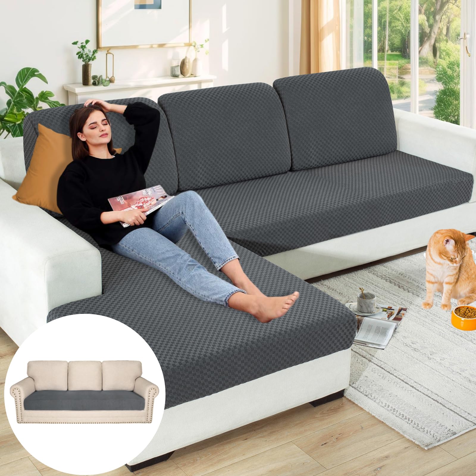 Loveseat Lounge Chair Cushion Covers YEMYHOM Stretch Cushion