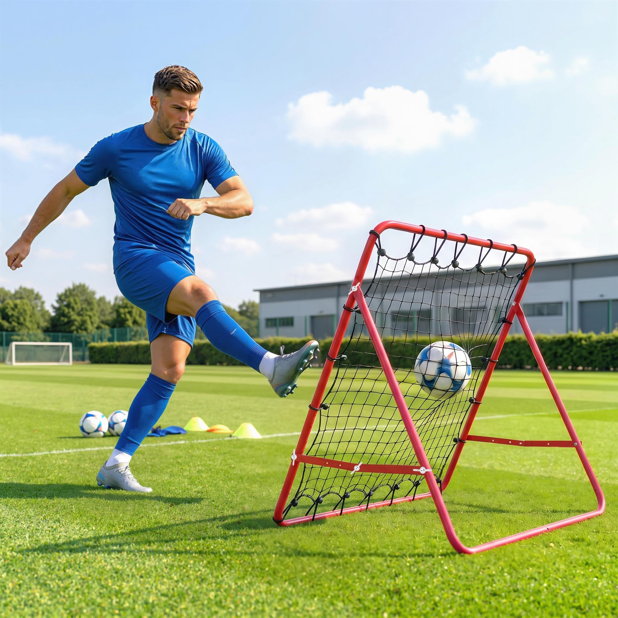 HOMCOM Rebounder für Fußball, 84 x 84 cm Fussball Rebounder mit stufenlos verstellbarem Winkel, Kickback Rückprallwand Fußballtor für Jugendliche Schuss-, Pass- und Ballannahmetraining Rot 8