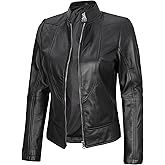 Decrum Womens Leather Jacket - Real Lambskin Cafe Racer Style Leather Jackets for Women