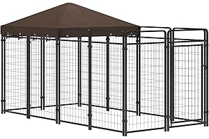 PawHut Dog Kennel Outdoor with Waterproof Canopy, Dog Run with Galvanized Chain Link, Secure Lock, for Backyard and Patio, La