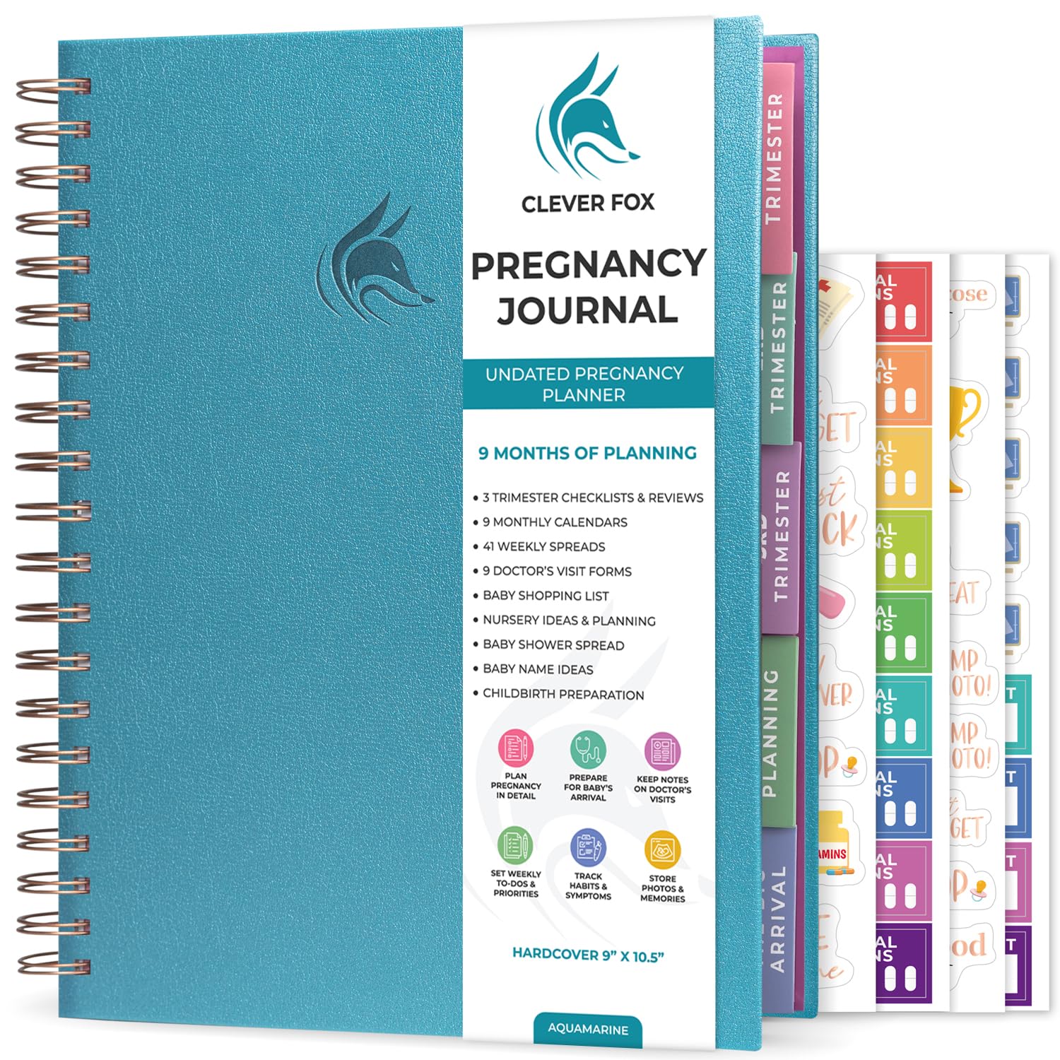 Clever Fox Pregnancy Journal & Memory Book - Pregnancy Planner & Notebook for Expecting Moms – Baby Keepsake, First Time Moms Gift (Aquamarine)