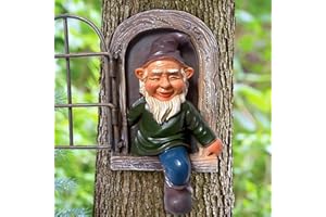 JTZXJJX 5.7-inch Elf Out The Door Tree Hugger,Funny Garden Gnome Statue, Hanging Resin Gnome Figurine,Whimsical Tree Sculptur