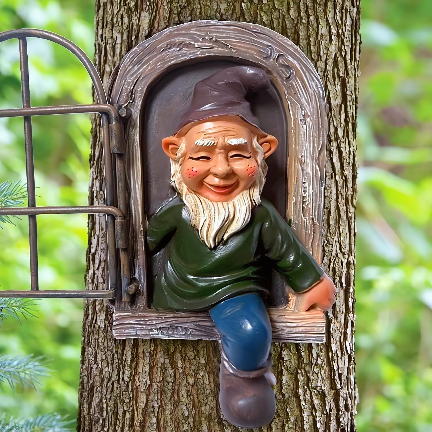 JTZXJJX Elf Out The Door Tree Hugger, Garden Statue Resin Gnome Figure, Hanging Garden Gnomes Tree Gnome Decoration for Patio, Lawn Ornament (Men)