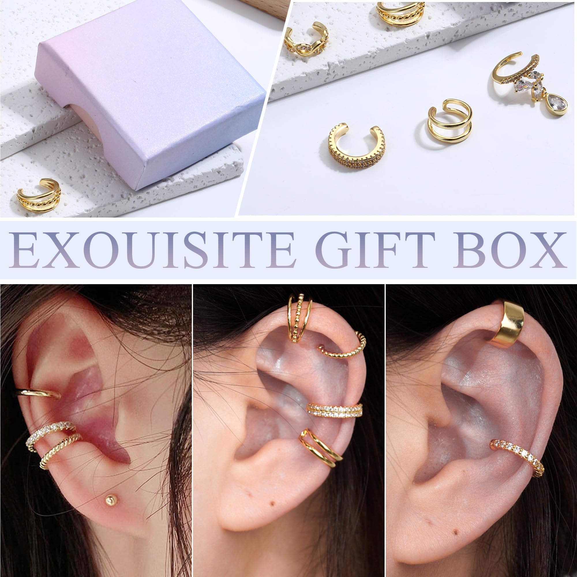 LOLIAS 𝐄𝐚𝐫 𝐂𝐮𝐟𝐟 𝐄𝐚𝐫𝐫𝐢𝐧𝐠𝐬 for Women Non Piercing Gold Plated Ear Cuffs 𝟏𝟒𝐊 𝐆𝐨𝐥𝐝 𝐏𝐥𝐚𝐭𝐞𝐝 Ear Cuff for Non Pierced Ears Clip on Cartilage Earring 𝐅𝐚𝐤𝐞 𝐄𝐚𝐫𝐫𝐢𝐧𝐠𝐬 Lightweight