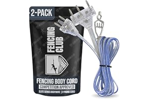 Fencing Club Fencing Foil/Saber Body Cord, Elite Series Bodywire, 2 Prong Cord, Clear Wire, Competition Approved (2 Pack)