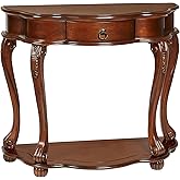Touch of Class Eudora Natural Cherry Console Table | Half Round Wooden Vintage Accent | Semi Circle Traditional Style Furnitu