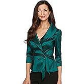 Alex Evenings Womens Stretch Taffeta 3/4 Sleeve Formal Blouse, Special Occasion Dress Shirt