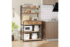 Mexin Bakers Rack with Power Outlets, 5-Tier Microwave Oven Stand with 2 Drawers, Kitchen Stand Coffee Bar Table with Storage, Heavy Duty Kitchen Shelves(Brown)