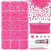 12000Pcs Hot Pink Color Rhinestones for Bedazzling Kit, 2/3/4/5/6mm Mix Sizes Jelly Bedazzling Resin Gems, Bedazzling for Crafting, Flatback Resin Rhinestones for DIY Face Makeup Crafts Tumblers