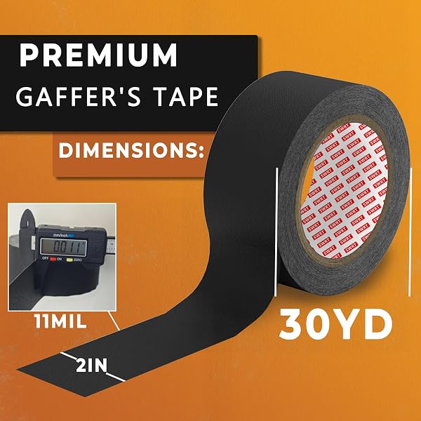 SWRT GAFFERS TAPE 2 INCH X 30 YARDS, 2 PACK (60 YARDS TOTAL), 11 MIL GAFFER TAPE BLACK, MATTE STAGE TAPE WITH STRONG ADHESION, RESIDUE-FREE REMOVAL, NON REFLECTIVE FOR PHOTOGRAPHY, FILM, FLOOR MARKING