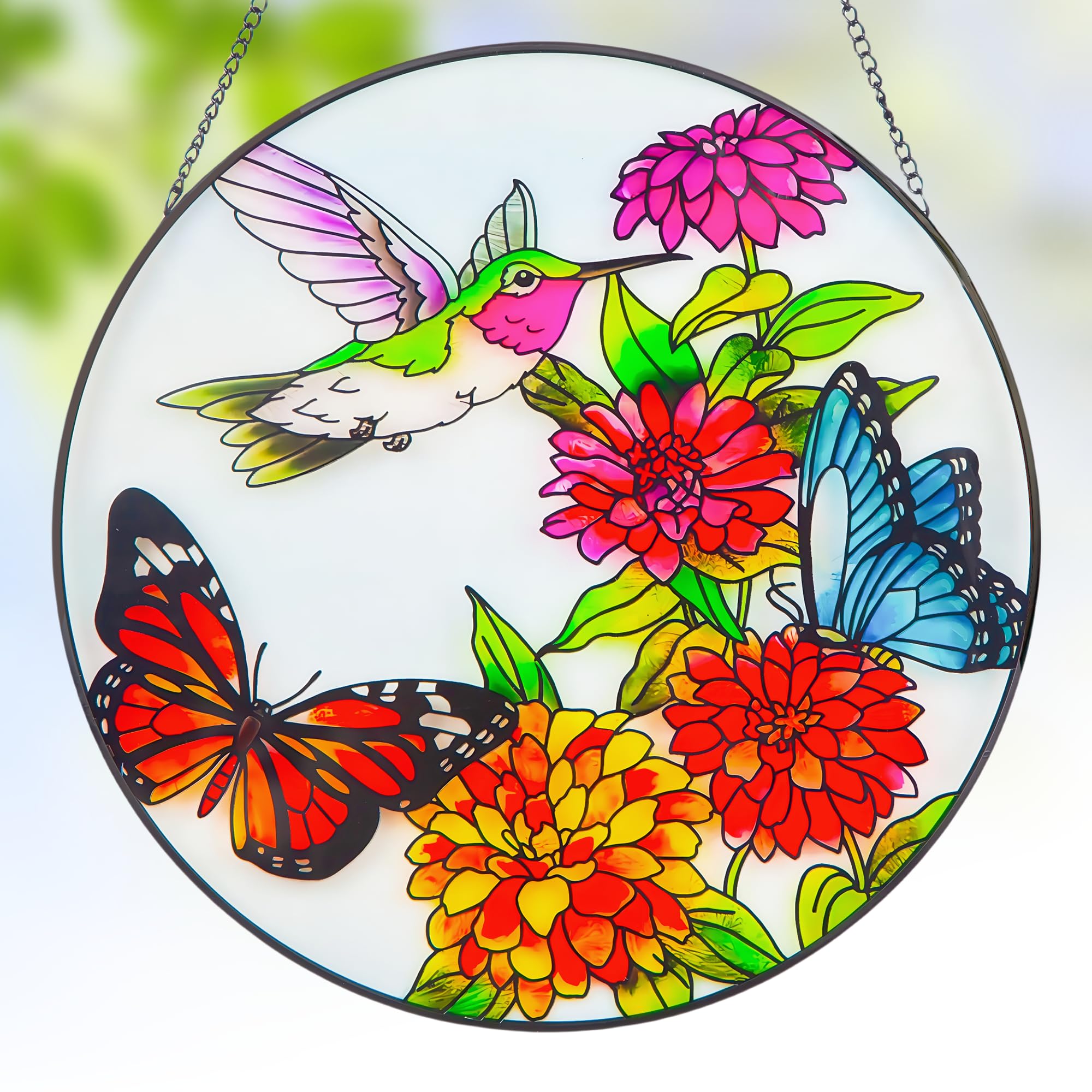 Photo 1 of 10" Handmade Stained Glass Hummingbird Suncatcher, Vibrant Window Hanging Decor for Home & Garden - Unique Gift for Bird Lovers, Mothers Day, Christmas (Sunlight Rainbow Effect)