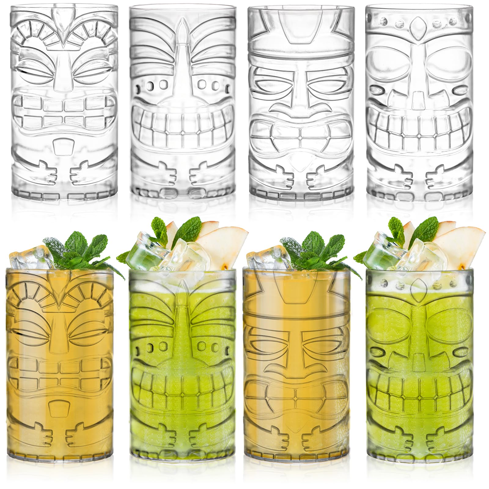 Photo 1 of Goaste 8 Pack 17oz Plastic Tiki Cups, Clear Tiki Plastic Mug Cups, Tiki Hawaiian Party Drinking Tumblers, Exotic Zombie Cocktails Mugs, Reusable Mai Tai Glasses for Cocktails, Lemonade, Halloween