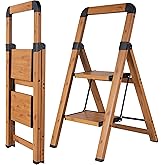 BIBKOKE Step Ladder 2-Step Aluminum Folding Ladders | Anti-slip Sturdy Portable Foldable Ladder Modern Step Stool for Kitchen Home Office Libaray