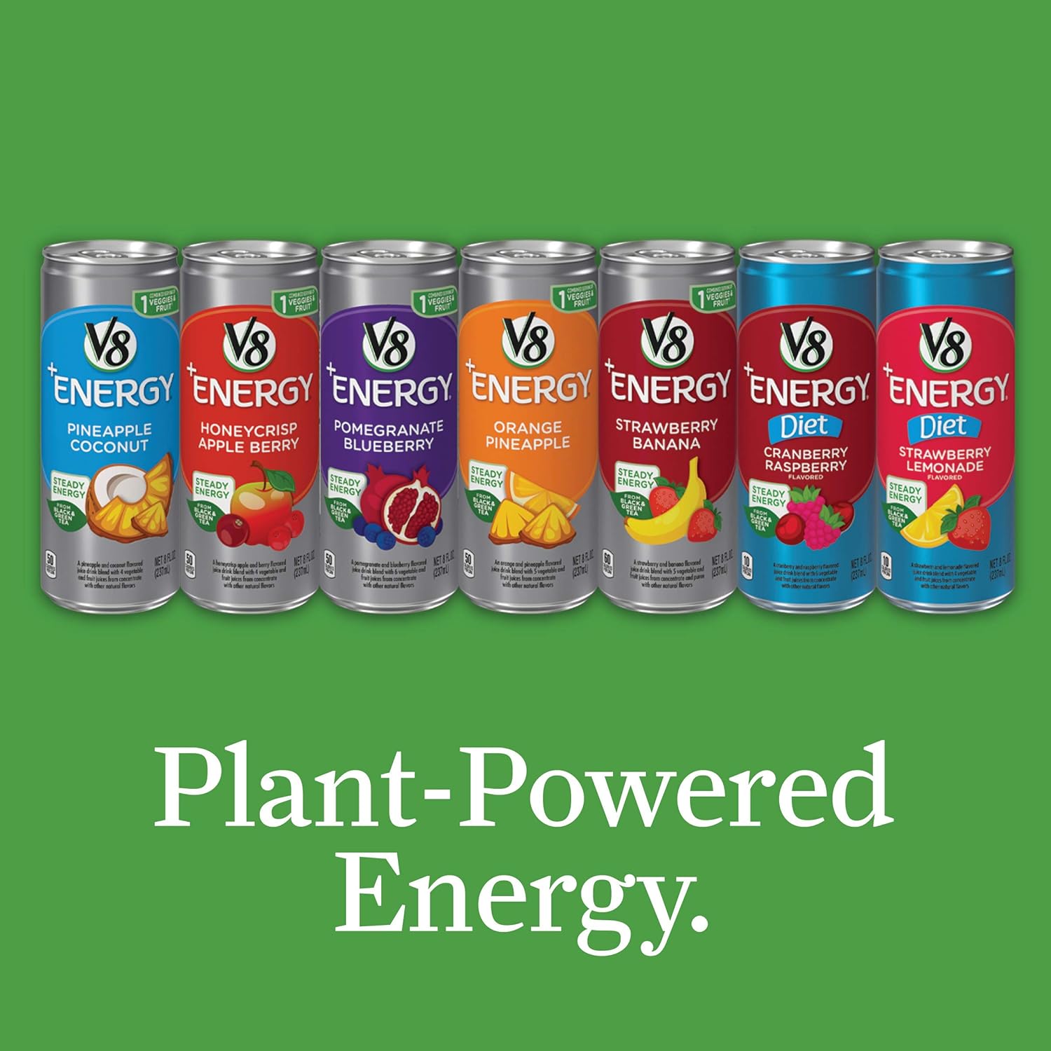 V8 +Energy, Healthy Energy Drink, Natural Energy from Tea, Pomegranate Blueberry, 8 Ounce Can (Pack of 24): Grocery & Gourmet Food