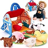 hahaland Baby Toys 6-12 Months - Surprise Barn with Stuffed Farm Animals with Real Sounds & Word Repeats, Mirror- Sensory Toy