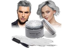 MIFELOY Temporary Silver Gray Hair Spray Color Wax with Dye Brush, Instant Natural Hairstyle Cream 4.23 oz, Disposable Coloring Mud for Men Women Youth, Grey Styling Pomades, Party Cosplay DIY Halloween