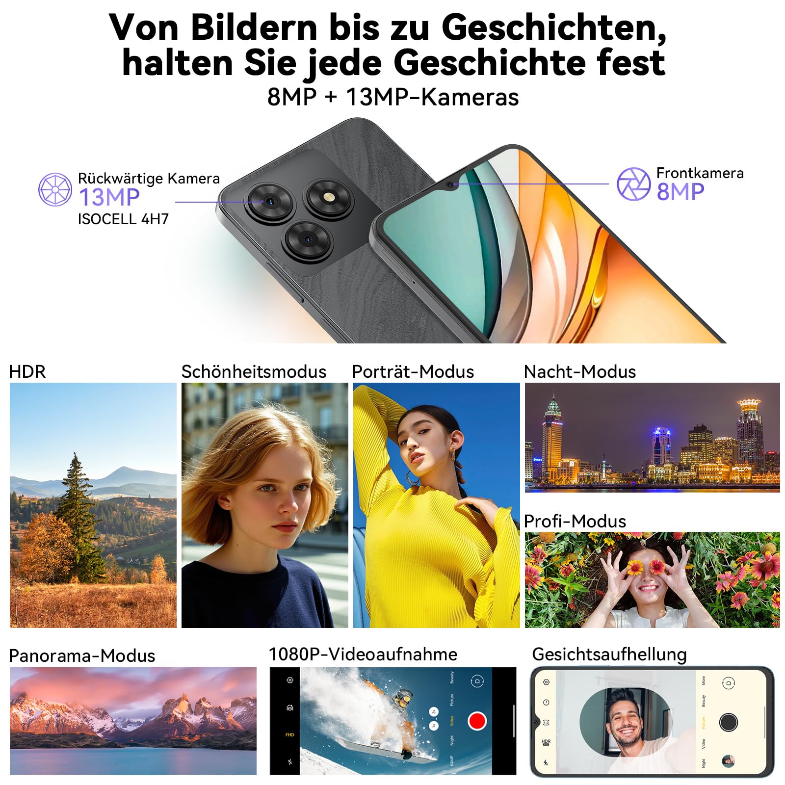 OSCAL Flat 2C Mobile Phone Without Contract Android 14, 6GB + 64GB/2TB TF, Octa-Core 6.56 Inch HD+, 5000 mAh Battery, 13MP + 8MP Camera, 4G Dual SIM Smartphone Without Contract Cheap Simlock-Free