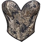 QIAIYALA Blue Butterfly Pattern Corset Top for Women Floral Bustier Lace Up Boned Overbust Lingerie Bodyshaper