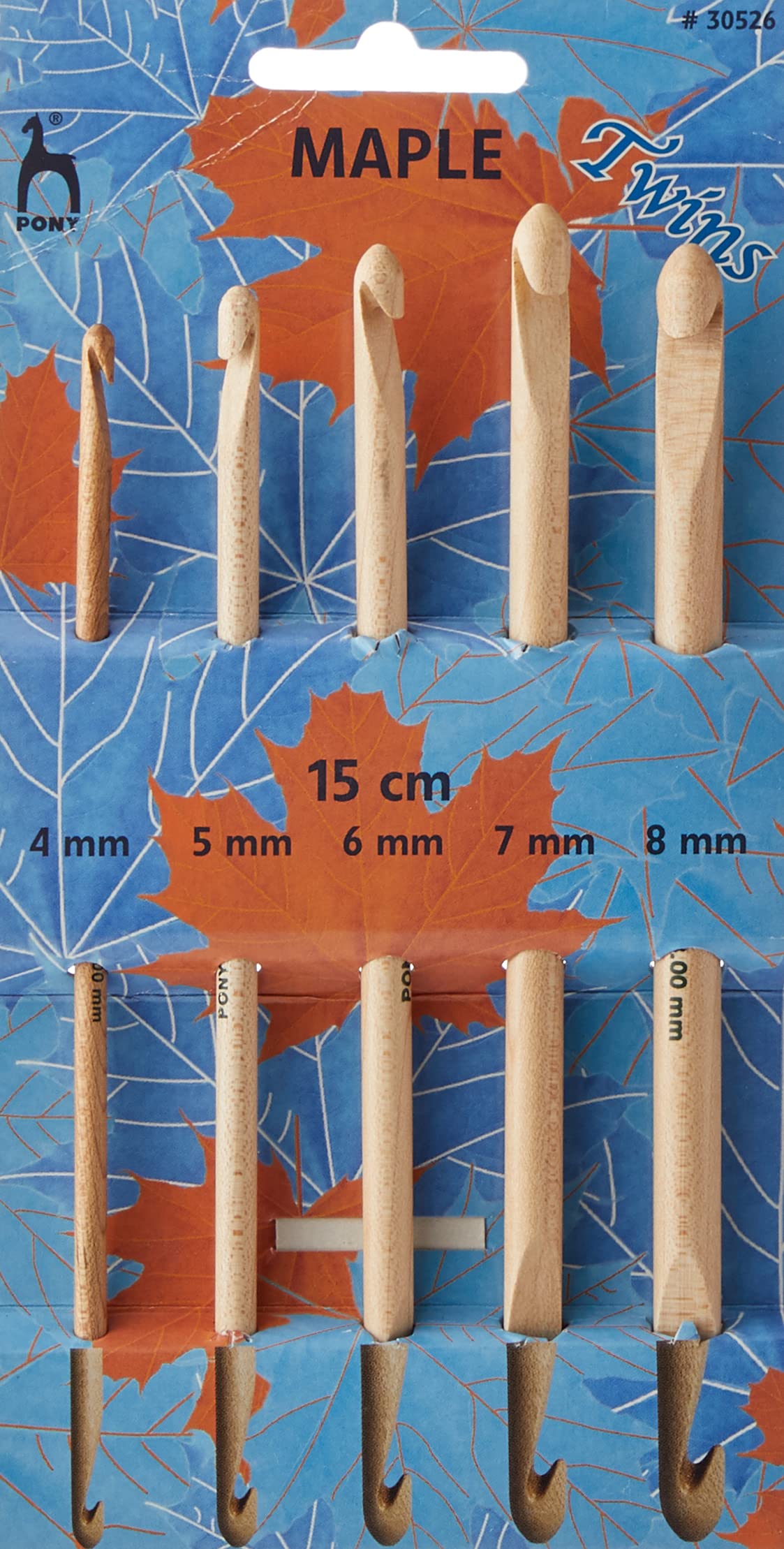 Pony P30526 Maple Double-Ended Crochet Hook Set, Wood, Multi-Colour, 15cm/4-8mm