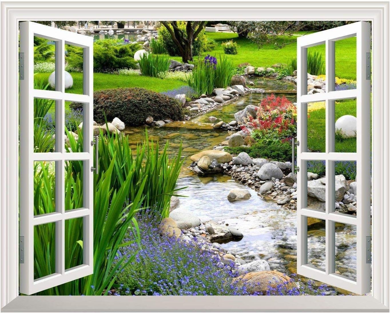 Image Tablecloth Wall Decor Removable Wall Sticker, Clear Spring and Green Grass | Wallpaper Creative Window View PVC Wall Mural for Living Room Bedroom Home Decoration 24"x36"