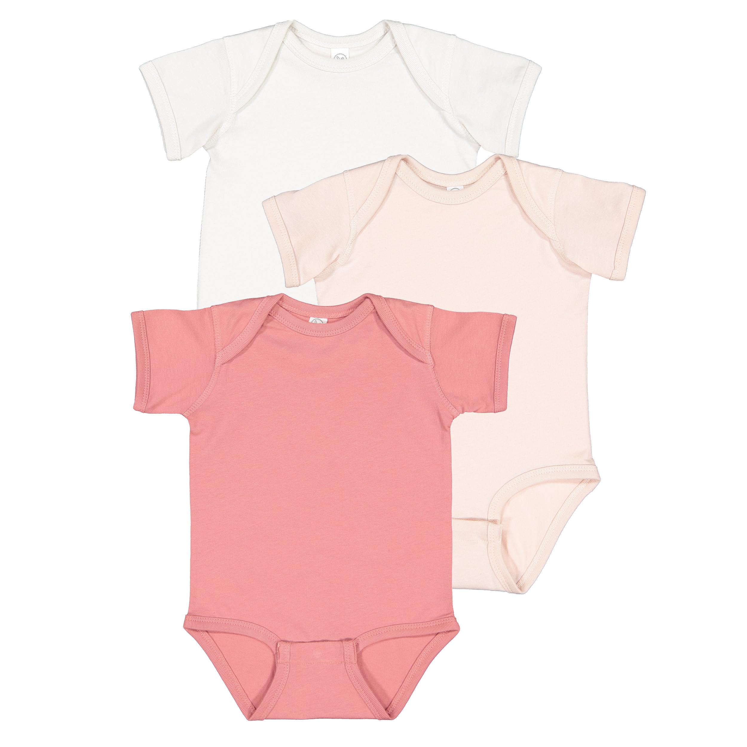 Photo 1 of RABBIT SKINS Baby Bodysuit Girl & Boy | Newborn 0-3 Months to 24 Month Toddler 3-Pack Bulk Set, Snap Easy Closure, Basic Mauvelous/Blush/Porcelain 12 Months