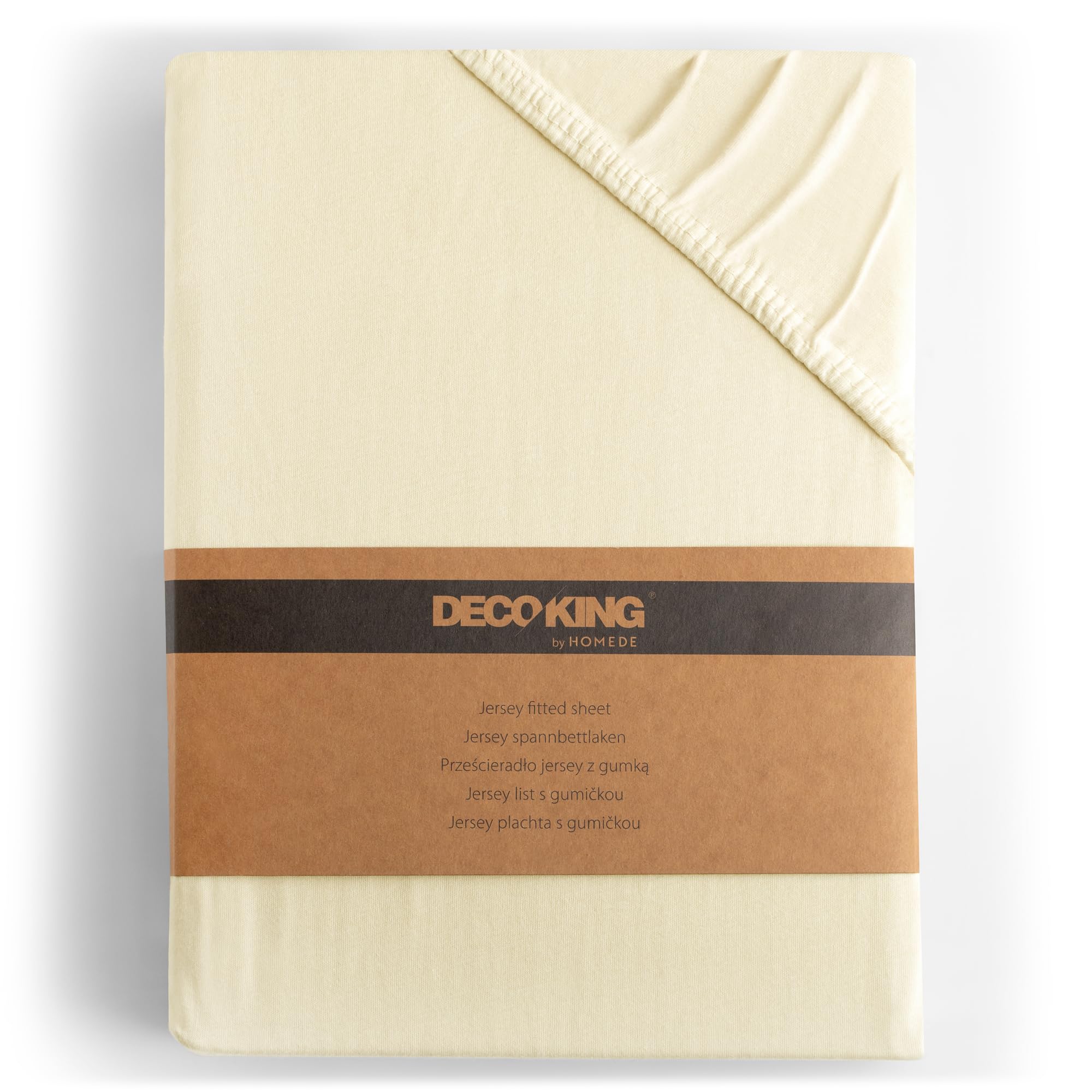 DecoKing Fitted Sheet King 100% Combed Cotton Soft Jersey Bed Sheet 140x200-160x200 cm Cream Amber — image 1