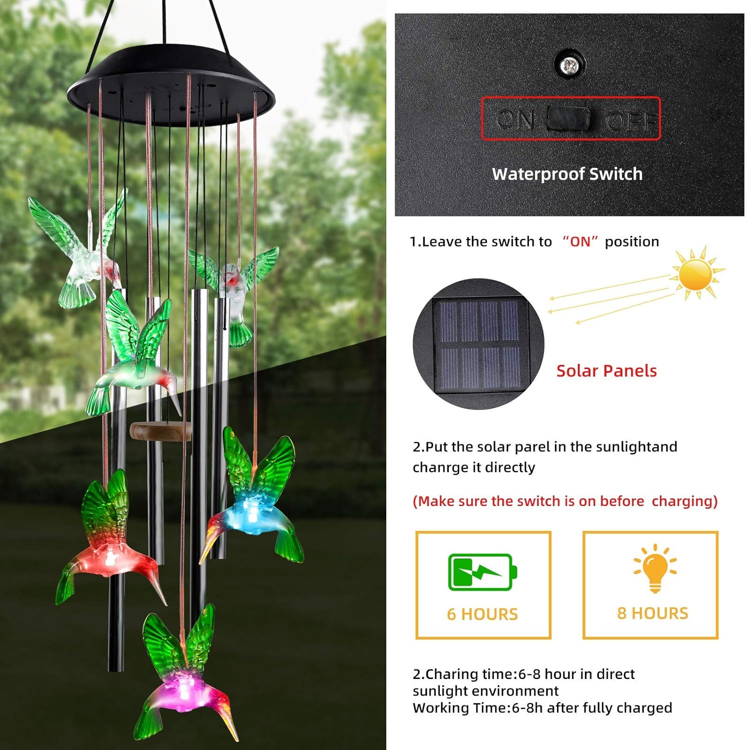 DesGully Wind Chimes, Hummingbird Solar Wind Chimes for Outside, Aluminum Tubes Memorial Wind Bell for Garden/Patio Decor Thanksgiving Gifts for Mom, Wife, Grandma Neighbors(25 Inch Deep Tone) : Garden & Outdoor