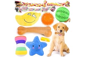PUPTILY 9 Pack Dog Toys, Luxury Puppy Chew Toys for Teething, Cotton Squeaky Plush Toys for Small Dogs, Durable Interactive Treat Dog Ball and Bones, Rubber Rope Toys for Puppies Chewer Cleaning