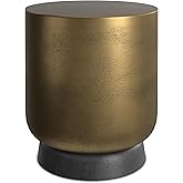 SIMPLIHOME Cody Side Table – 16 inch Wide Cast Aluminum Round Accent Table in Antique Brass and Bronze, Industrial Vintage En
