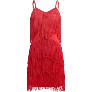 IDOPIP Girls Fringe Dress, Kids Spaghetti Straps Latin Ballroom Dance Dress | Sleeveless Tassels Salsa Jazz Dance Dress, Kids