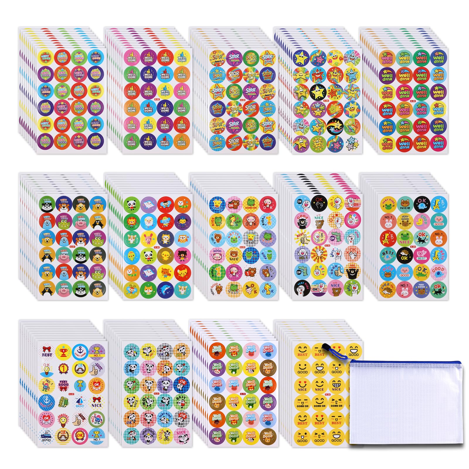 Cristallo ごほうびシール 大量 収納袋付き 【１４０シートの３３６０ピース】 よくできましたシール トイレトレーニングシール ご褒美シール かわいい 動物 の商品画像