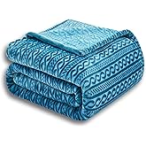 Serenhom Soft Cozy Fleece Throw Blanket, 50x60 Inches – Lightweight Plush Blanket for Couch, Fuzzy 3D Jacquard Design, for Sofa, Bed & Travel, Teal Chain