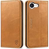 SHIELDON Wallet Case for iPhone 16e 2025 6.1", Genuine Leather Folio Magnetic Closure Kickstand RFID Blocking Card Slots Full Protection Phone Cover Compatible with iPhone 16e 5G - Retro Light Brown