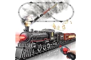 NEUBSAW Train Set - Remote Control Train Toys w/Luxury Track & Lighting Passenger Carriage, Rechargeable Battery Train Sets w/Smoke,Whistle & Lights, Toys Decoration for 3 4 5 6 7 8 Boys Girls