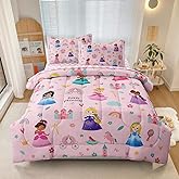 SIRDO Kids Magical Princess Comforter Set Bed in a Bag Twin Size- 5 Piece Soft Cute Castle Bedding Set for Girls (1 Comforter, 1 Flat Sheet, 1 Fitted Sheet, 2 Pillowcases), Pink