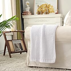 Chunky Cable Knit Throw Blanket Lightweight White