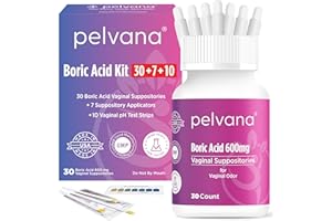Pelvana Boric Acid Suppositories for Women 30 + 7 Applicators + 10 pH Test Strips = 47 Piece Kit for Vaginal Odor - Third-Party Lab Tested & Made in The USA
