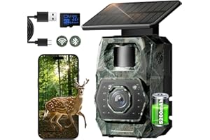 MAXDONE Solar Trail Camera WiFi Bluetooth - Game Cameras with Night Vision Motion Activated Waterproof, Rechargeable Trail Cam with 5200mAh Battery Deer Camera Hunting Wildlife Cameras for Outdoor Backyard