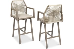 Best Choice Products Outdoor Bar Stools Set of 2, Bar Height, 360° Swivel Aluminum Frame, All-Weather Woven Rope Chair Design w/Armrests - Taupe/Sandstorm
