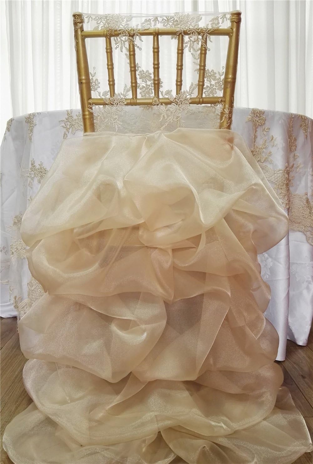 Enjoy Embroidery Lace Ruffled Organza Wedding Chiavari Chair Covers for Events Party Interior Decor - 10 Packs