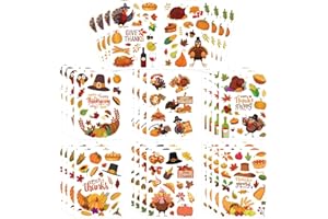 DUJAA 32 Sheets Thanksgiving Stickers, Fall Autumn Sticker Turkey Fall Harvest Food Pumpkin Maple Leaves Stickers, Thanksgiving Party Favors Supplies