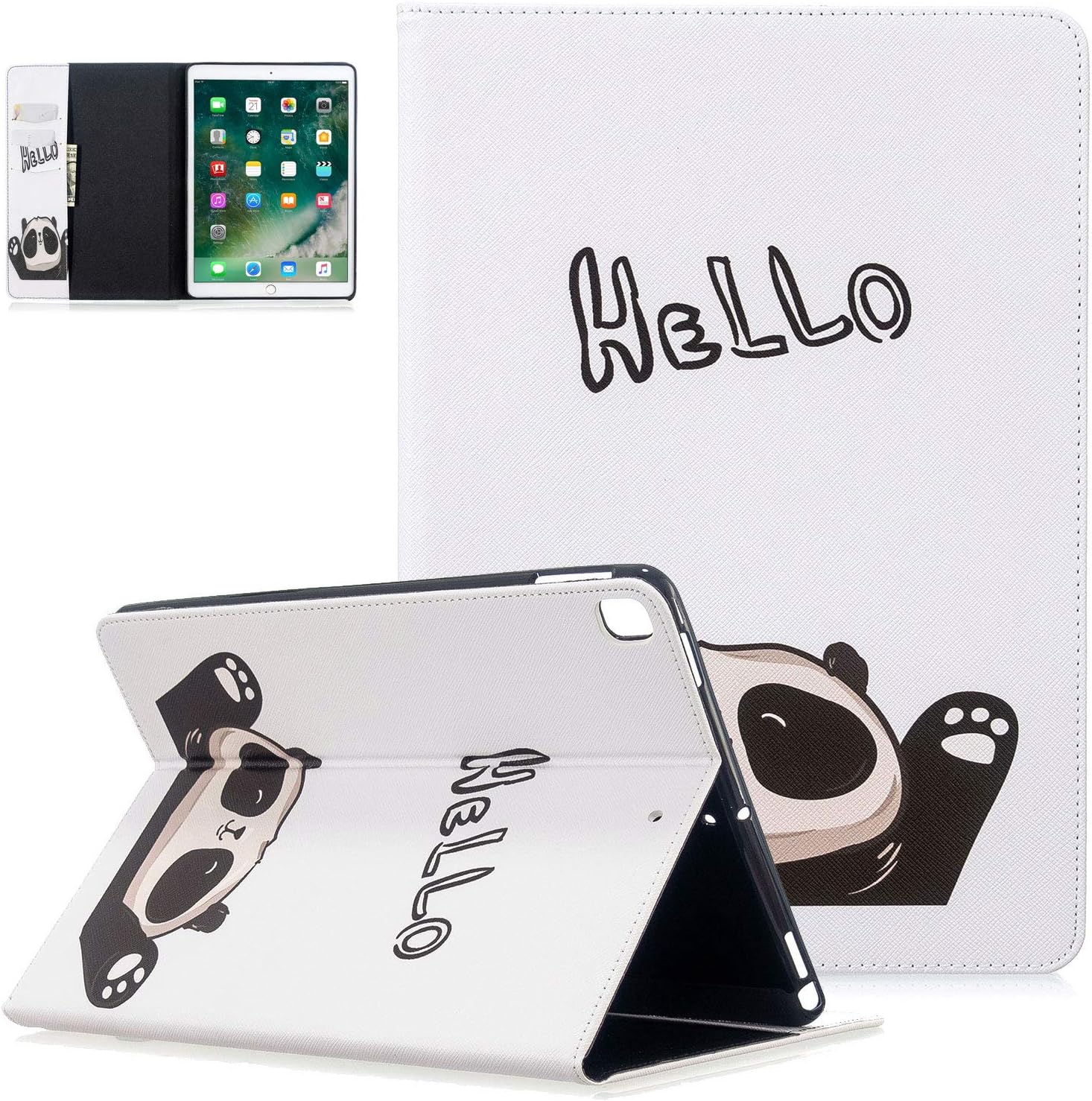 UGOcase iPad 10.2 Case 2019 7th Generation, Pro 10.5 / Air 3 10.5 Inch 2019 Case - [Card Slots] PU Leather Magnetic Kickstand Protective Cover for 2019 iPad 10.2", iPad 10.5 Inch, Hello Panda