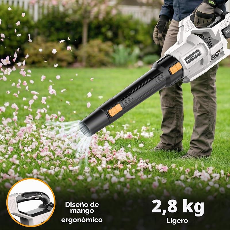 Soplador de Hojas a Batería KUZUPRO, 21 V, 2 Baterías de 4,0 Ah