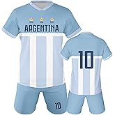 Qioov Soccer Jersey Kit Kids #7#10 National Team Boys Soccer Jersey/Shorts Football Shirt Set Girls Gift for Soccer Fans